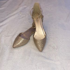 gold glitter ankle strap flats
